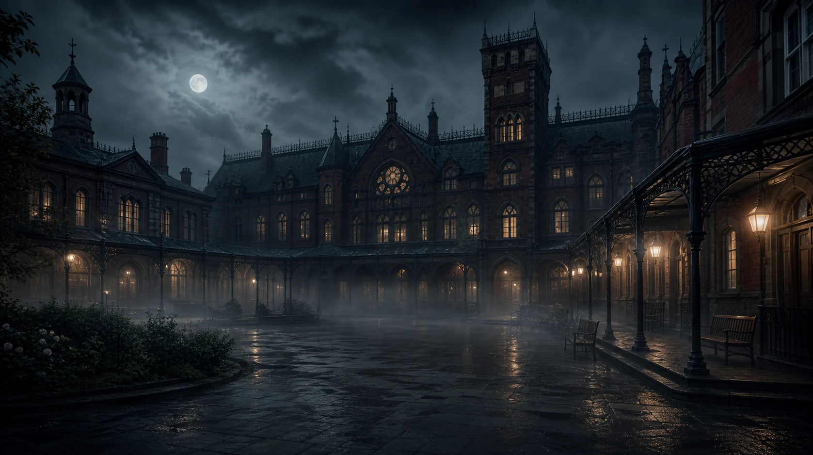 Patio nocturno del Sanatorio Valdemar